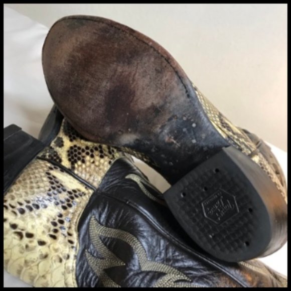 Tony Lama Vintage Natural Python Western Stitching Boots Style #8114 Size 7.5 D - Picture 9 of 16